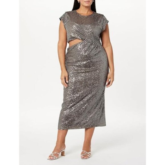 The Drop Padma Women's Plus Size 5X Pewter Sequin Cut-Out Midi Party Dress NWT - Picture 1 of 14